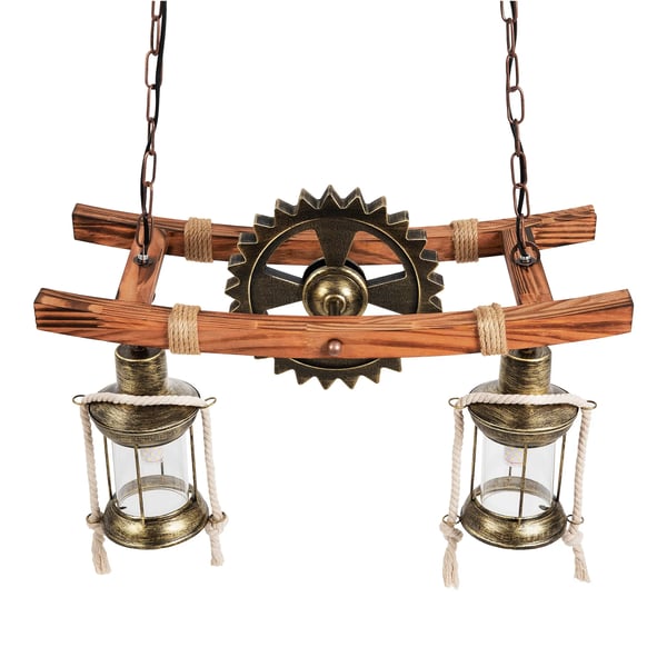 Industriel vintage pendellampe - Trædesign - Justerbar kæde - Netstrøm (AC) - Uden pære - 2000–82000 lm