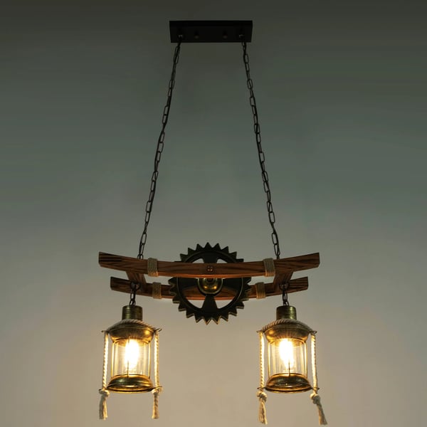 Industriel vintage pendellampe - Trædesign - Justerbar kæde - Netstrøm (AC) - Uden pære - 2000–82000 lm