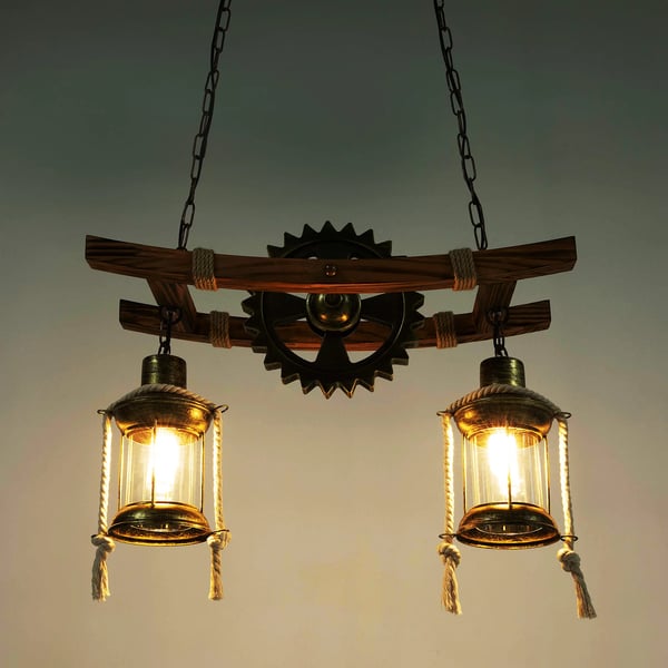 Industriel vintage pendellampe - Trædesign - Justerbar kæde - Netstrøm (AC) - Uden pære - 2000–82000 lm