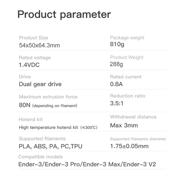 3D-printer Ekstruder Kit - Direct Drive Ekstruder - Gearforhold 3,5:1 - TPU/PLA/ABS/PETG - DIY-kit - Til Ender-3/3 Pro/3 Max/3 V2 - Sort