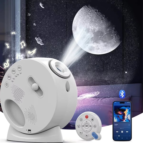 Stjernehimmel Projektor - Galaxy Natlampe - 13 stjernetemaer - Bluetooth-højttaler - Hvid støj til søvn - Timer - Netstrøm (AC)