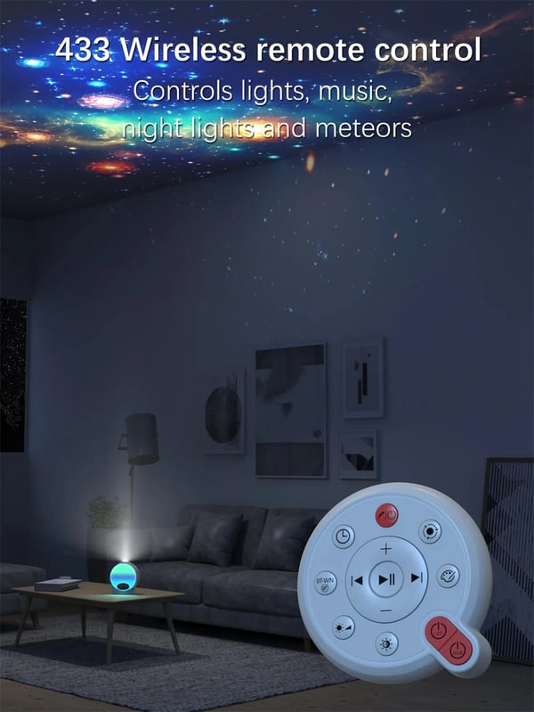 Stjernehimmel Projektor - Galaxy Natlampe - 13 stjernetemaer - Bluetooth-højttaler - Hvid støj til søvn - Timer - Netstrøm (AC)