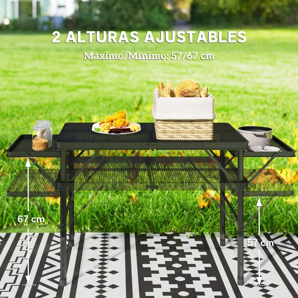 Campingbord - Hopfällbart utebord - Aluminium - Mått 137 x 62 x 67 cm - För camping och picknick - Svart