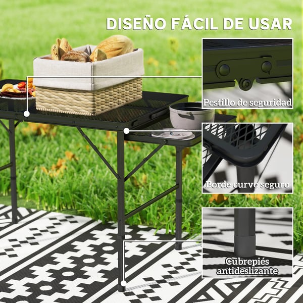 Campingbord - Hopfällbart utebord - Aluminium - Mått 137 x 62 x 67 cm - För camping och picknick - Svart