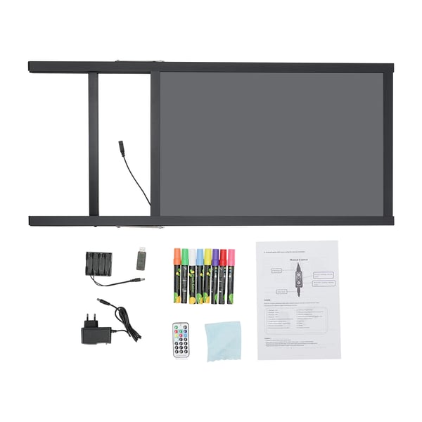 LED Kirjoitustaulu - Jalallinen Menutaulu - 40×60 cm - 7 Väriä 11 Tilaa - 8 Fluoresoivaa Tussia - 8×AA (ei sisälly)/Verkko, EU-pistoke - Musta