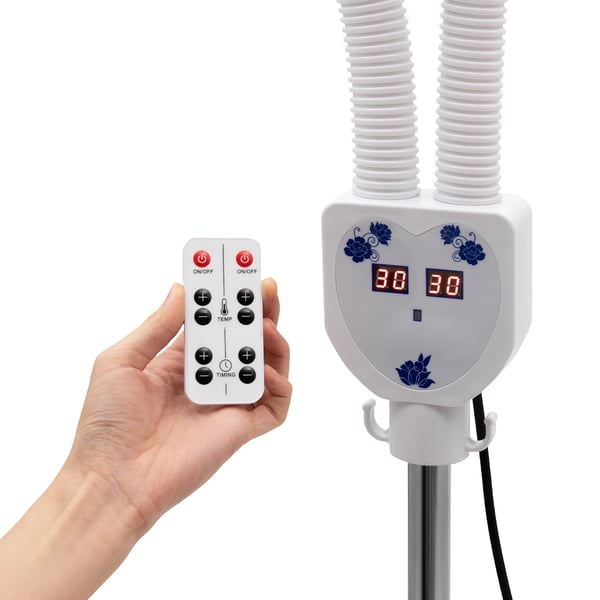 Infrapuna hoitolamppu - Lattiamalli, kaksoispäinen - Kaukosäädin, Pyörät, Selälle, 275 W, 160 cm, EU-pistoke 220 V - Valkoinen