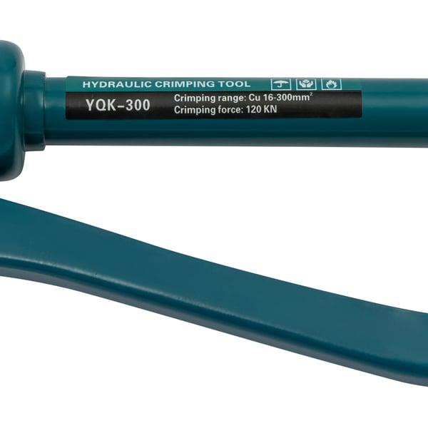 Hydraulisk kabelpresstang - YQK-300 - Manuel - Trykkraft 120 kN - Sekskantpresning - Cu 16–300 mm² - Sæt med 11 presbakker - Grøn