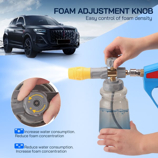 Autopesu Vaahdotin - 6‑in‑1 Suutin & Vaahdotussäiliö - Painepesuriin - Sovitin K‑sarjaan K2–K7 - Max 5000 PSI - Sininen