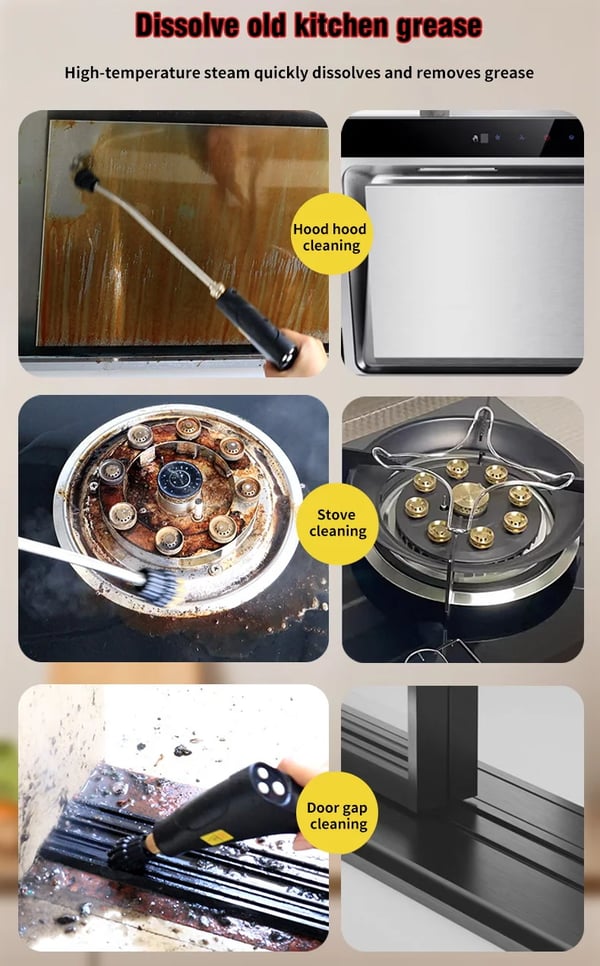 Höyrypuhdistin - Käsimalli - 2500 W - 220 V EU-pistoke - Korkea lämpötila - >30 min höyry - Musta