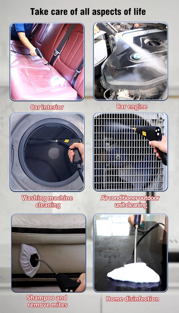 Höyrypuhdistin - Käsimalli - 2500 W - 220 V EU-pistoke - Korkea lämpötila - >30 min höyry - Musta