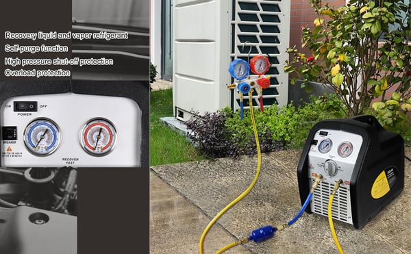 Kølemiddel/Freon-genvindingsmaskine - RR250 - Effekt 0,75 hk - Til HVAC, AC & køleskab - Vægt 15 kg - Turkis