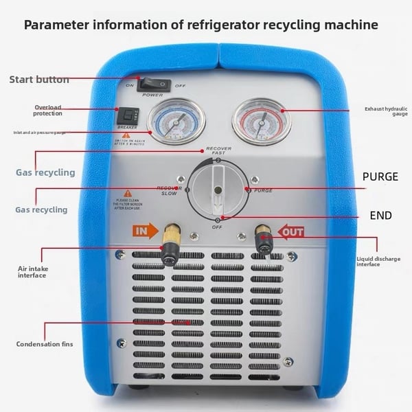 Kølemiddel/Freon-genvindingsmaskine - RR250 - Effekt 0,75 hk - Til HVAC, AC & køleskab - Vægt 15 kg - Turkis