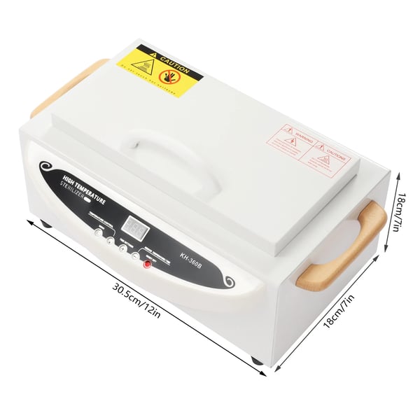 Varmluftsterilisator 1 L til neglesalon - KH-360B - 500 W - Temperatur 0–250 °C - Tidsur 0–90 min - AC220–240 V 50–60 Hz - Rustfrit stål - Hvid