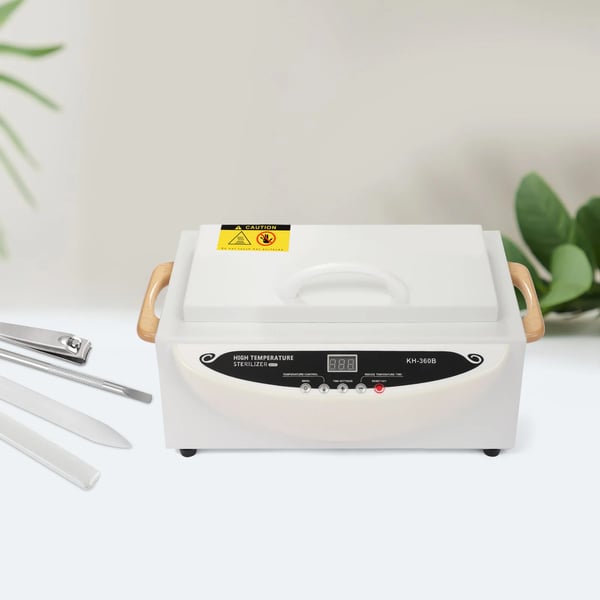 Varmluftsterilisator 1 L til neglesalon - KH-360B - 500 W - Temperatur 0–250 °C - Tidsur 0–90 min - AC220–240 V 50–60 Hz - Rustfrit stål - Hvid