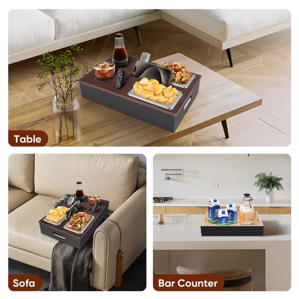Sohvatarjotin - Couch Butler - Viinilasiteline - Snack-kulhot - Ruostumattomasta teräksestä valmistetut tarjottimet - TV-tarjotin - Musta