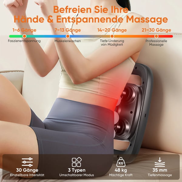 Massagepistol - Slagmassage Til Dybvæv - Med 8 Hoveder - 3 Tilstande - 30 Hastigheder - Til Nakke, Ben, Arme - Natural Black