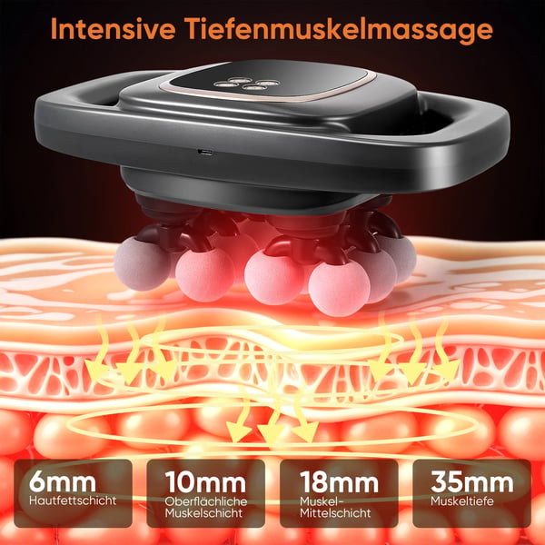 Massagepistol - Slagmassage Til Dybvæv - Med 8 Hoveder - 3 Tilstande - 30 Hastigheder - Til Nakke, Ben, Arme - Natural Black