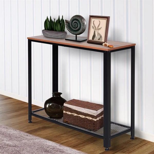Konsolbord - Hallbord - Med Nedre Hylla - 101×35×80 cm - Industriell Stil - Montering Krävs - Brun/Svart