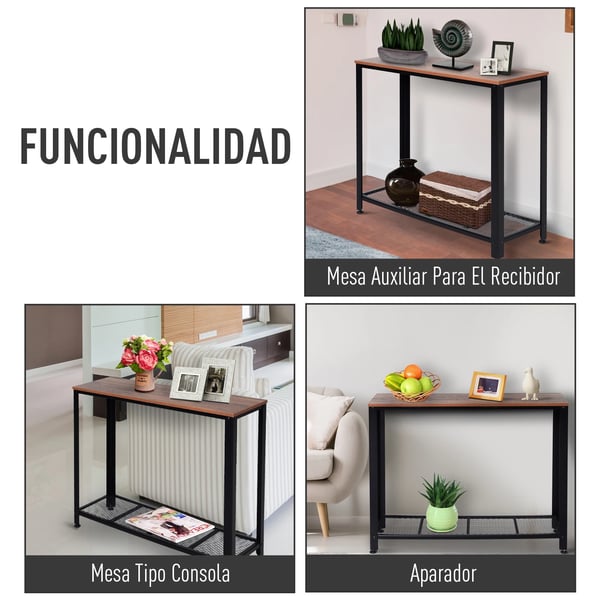 Konsolbord - Hallbord - Med Nedre Hylla - 101×35×80 cm - Industriell Stil - Montering Krävs - Brun/Svart