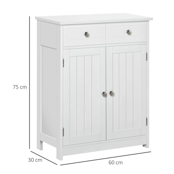 Badrumsskåp - Fristående Förvaringsskåp - 2 Lådor - 2 Dörrar - 60x30x75 cm - Smal - Montering Krävs - Vit