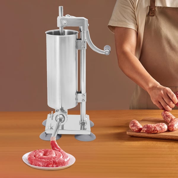 Pølsefylder - Håndsving pølsestopper - 2,7 kg Kapacitet - Rustfrit stål - Sugekopfod for stabilitet - Sort