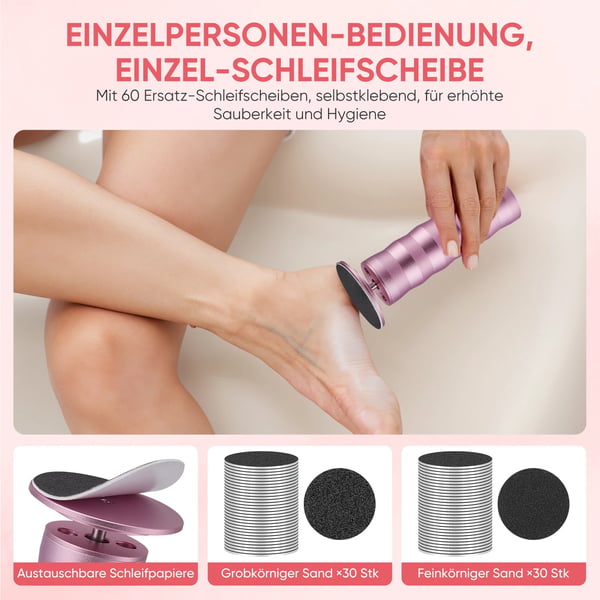 Elektrisk fodfil - Fodrasp - USB-genopladelig - Udskiftelig sliberulle - Fjerner hård hud & døde hudceller - Pedicure - Rød