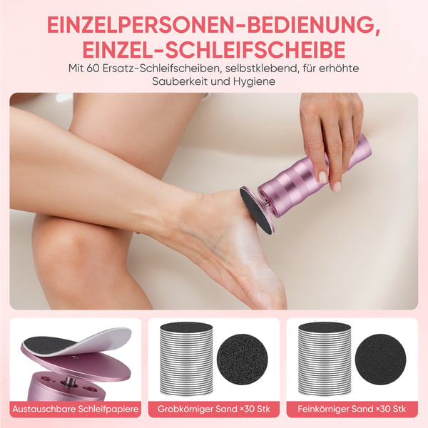 Elektrisk fodfil - Fodrasp - USB-genopladelig - Udskiftelig sliberulle - Fjerner hård hud & døde hudceller - Pedicure - Rød