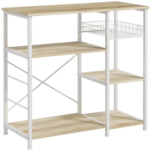 Kökshylla - Förvaringshylla - Med 1 korg - 90 x 40 x 84,5 cm - Fristående - Modern design - Ljusgul