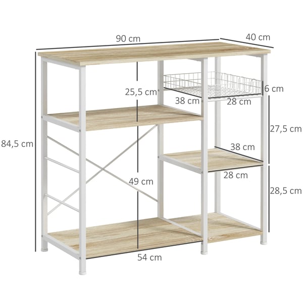 Kökshylla - Förvaringshylla - Med 1 korg - 90 x 40 x 84,5 cm - Fristående - Modern design - Ljusgul