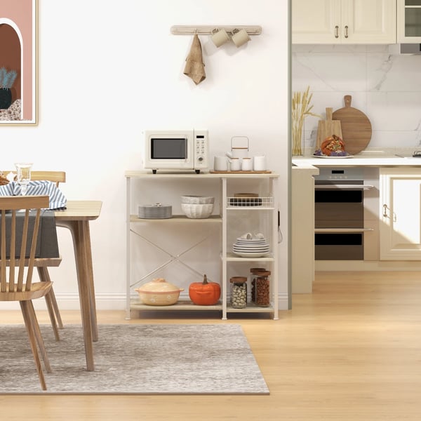 Kökshylla - Förvaringshylla - Med 1 korg - 90 x 40 x 84,5 cm - Fristående - Modern design - Ljusgul