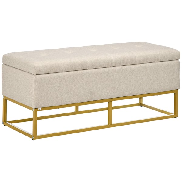 Förvaringsbänk med lock - Ottoman/bänk - Fällbart lock - Vadderad sits - Modern design - Stålram - 110x44x48 cm - Beige