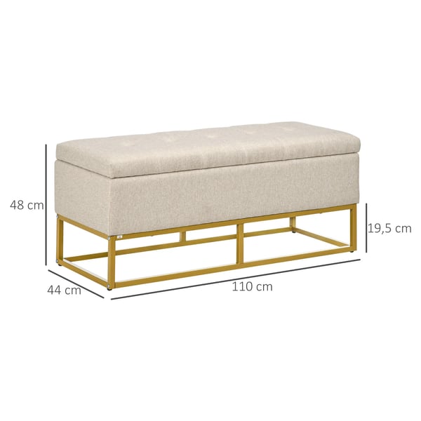 Förvaringsbänk med lock - Ottoman/bänk - Fällbart lock - Vadderad sits - Modern design - Stålram - 110x44x48 cm - Beige