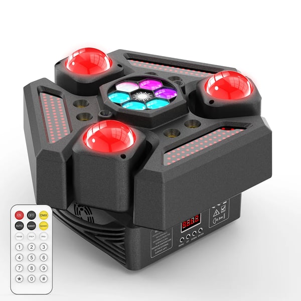 Lavavalo - Liikkuva pää 3-varsi - 180W - Bee Eye - DMX512 24/32CH - RGBW Beam & Strobe - Ääniaktivoitu & Auto - Lämmin valo