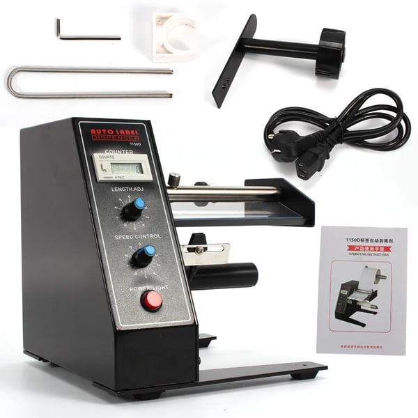 Automatisk etiketdispenser/aftrækker - AL-1150D - Etiketbredde 4–140 mm, længde 3–150 mm - Max ydre Ø 250 mm - Kerne 25/50 mm - LED-tæller 0–999999