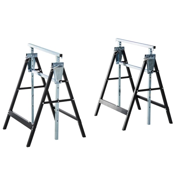 Arbetsbockar/sågbockar 2-pack - Teleskopiska hopfällbara bockar - Höjdjusterbara 80–130 cm - Platsbesparande - Svart