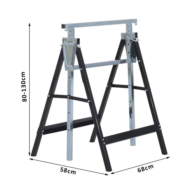 Arbetsbockar/sågbockar 2-pack - Teleskopiska hopfällbara bockar - Höjdjusterbara 80–130 cm - Platsbesparande - Svart