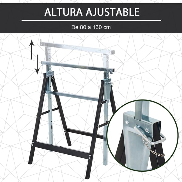 Arbetsbockar/sågbockar 2-pack - Teleskopiska hopfällbara bockar - Höjdjusterbara 80–130 cm - Platsbesparande - Svart