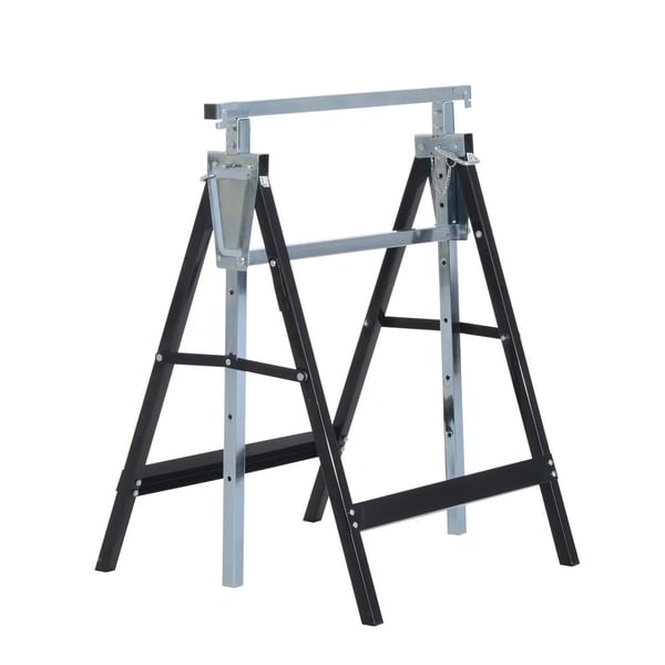Arbetsbockar/sågbockar 2-pack - Teleskopiska hopfällbara bockar - Höjdjusterbara 80–130 cm - Platsbesparande - Svart