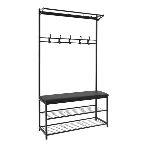 Entrémøbel - Tøjstativ & Skobænk - Bænk 100 cm, 2 Hylder, Sædehøjde 50 cm, Belastning 100 kg, Fritstående, Mål 100×33×170 cm - Sort