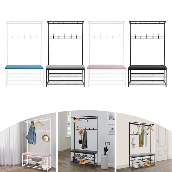 Eteiskaluste - Naulakko & kenkäpenkki - Vapaasti seisova - Penkki 100 cm - 2 hyllyä - 100×33×170 cm - Enintään 100 kg - Vaaleanpunainen