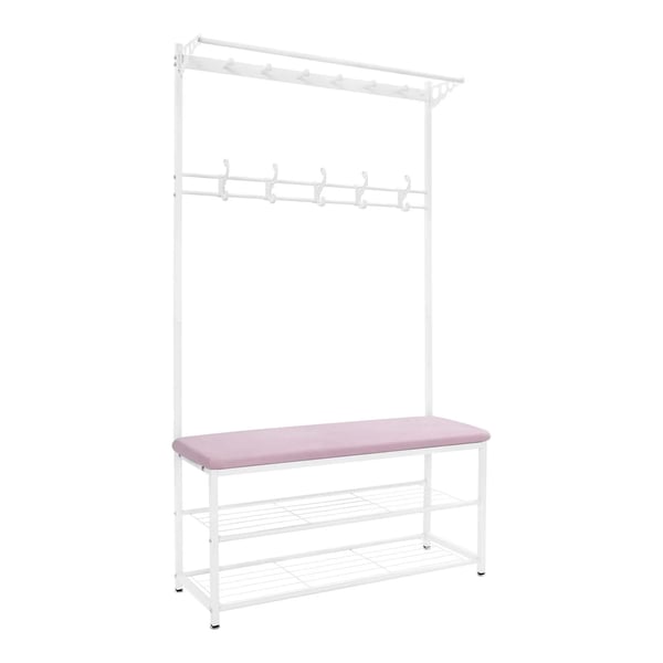 Hallmöbel - Klädställ & skobänk - Fristående - Bänk 100 cm - 2 hyllor - 100×33×170 cm - Max 100 kg - Rosa