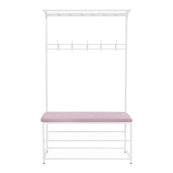Eteiskaluste - Naulakko & kenkäpenkki - Vapaasti seisova - Penkki 100 cm - 2 hyllyä - 100×33×170 cm - Enintään 100 kg - Vaaleanpunainen