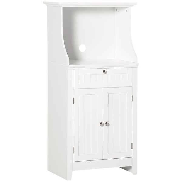 Mikrovågsugnsskåp - Köksskåp/Sideboard - Med låda och hylla - 2 dörrar - Vältskydd - 60 x 40 x 122,5 cm - Vit
