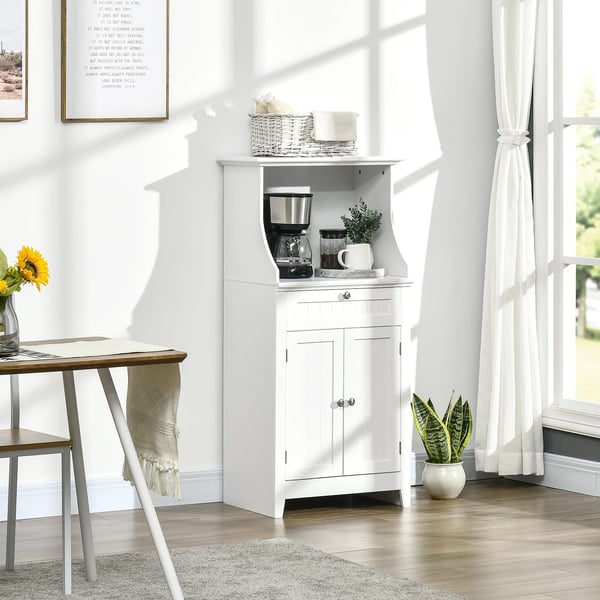 Mikrovågsugnsskåp - Köksskåp/Sideboard - Med låda och hylla - 2 dörrar - Vältskydd - 60 x 40 x 122,5 cm - Vit