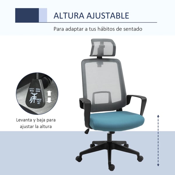 Kontorsstol - Ergonomisk snurrstol - Ländryggsstöd - Armstöd - Justerbart Nackstöd - 63,5×63×116,5–125,5 cm