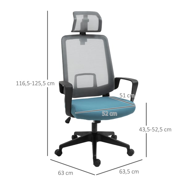 Kontorsstol - Ergonomisk snurrstol - Ländryggsstöd - Armstöd - Justerbart Nackstöd - 63,5×63×116,5–125,5 cm