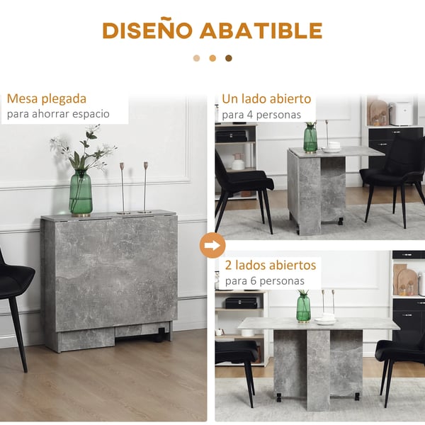 Köksbord - Fällbart matbord - Med hjul - Nedfällbara skivor x2 - Förvaringshyllor x2 - Rektangulär 75 x 140 x 74 cm - För 4 pers - Cementgrå