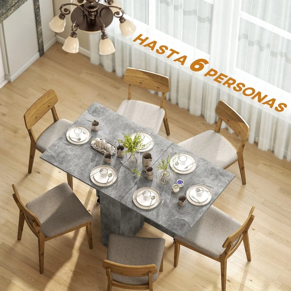 Köksbord - Fällbart matbord - Med hjul - Nedfällbara skivor x2 - Förvaringshyllor x2 - Rektangulär 75 x 140 x 74 cm - För 4 pers - Cementgrå