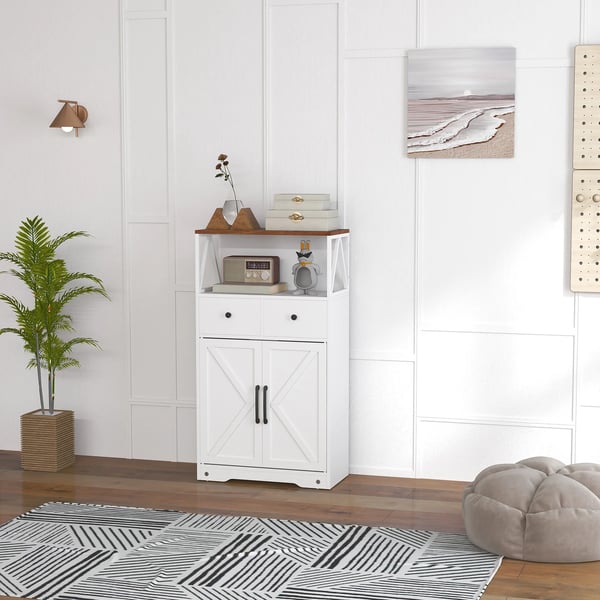 Förvaringsskåp - Skåp med hyllor och lådor - Klassisk design - 60 x 31 x 108 cm - För vardagsrum, kök, sovrum - Vit