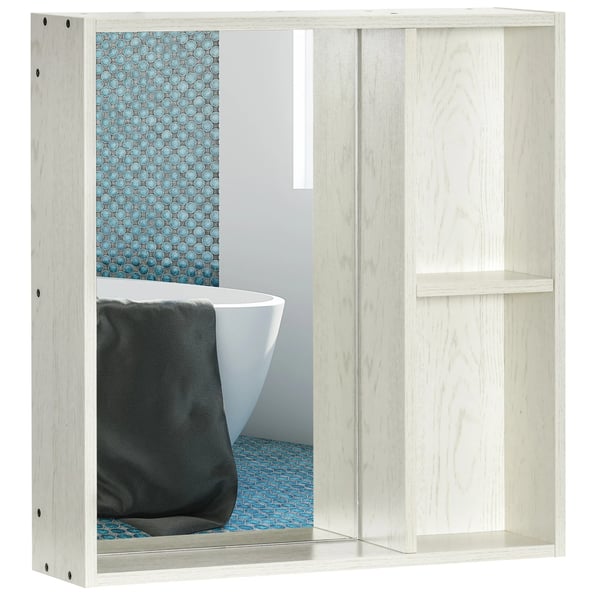 Spegelskåp för badrum - Med hyllor - 63x15x65 cm - Modern stil - Melamin - Utan belysning - Vit